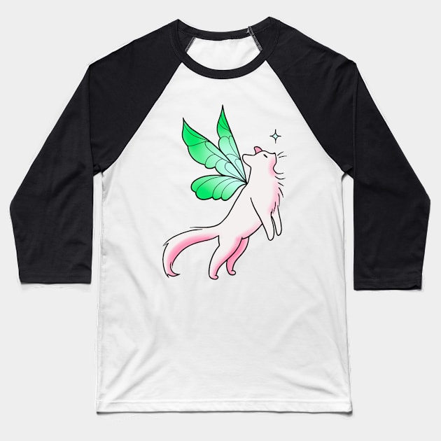 Fairy Cat Baseball T-Shirt by Wubble